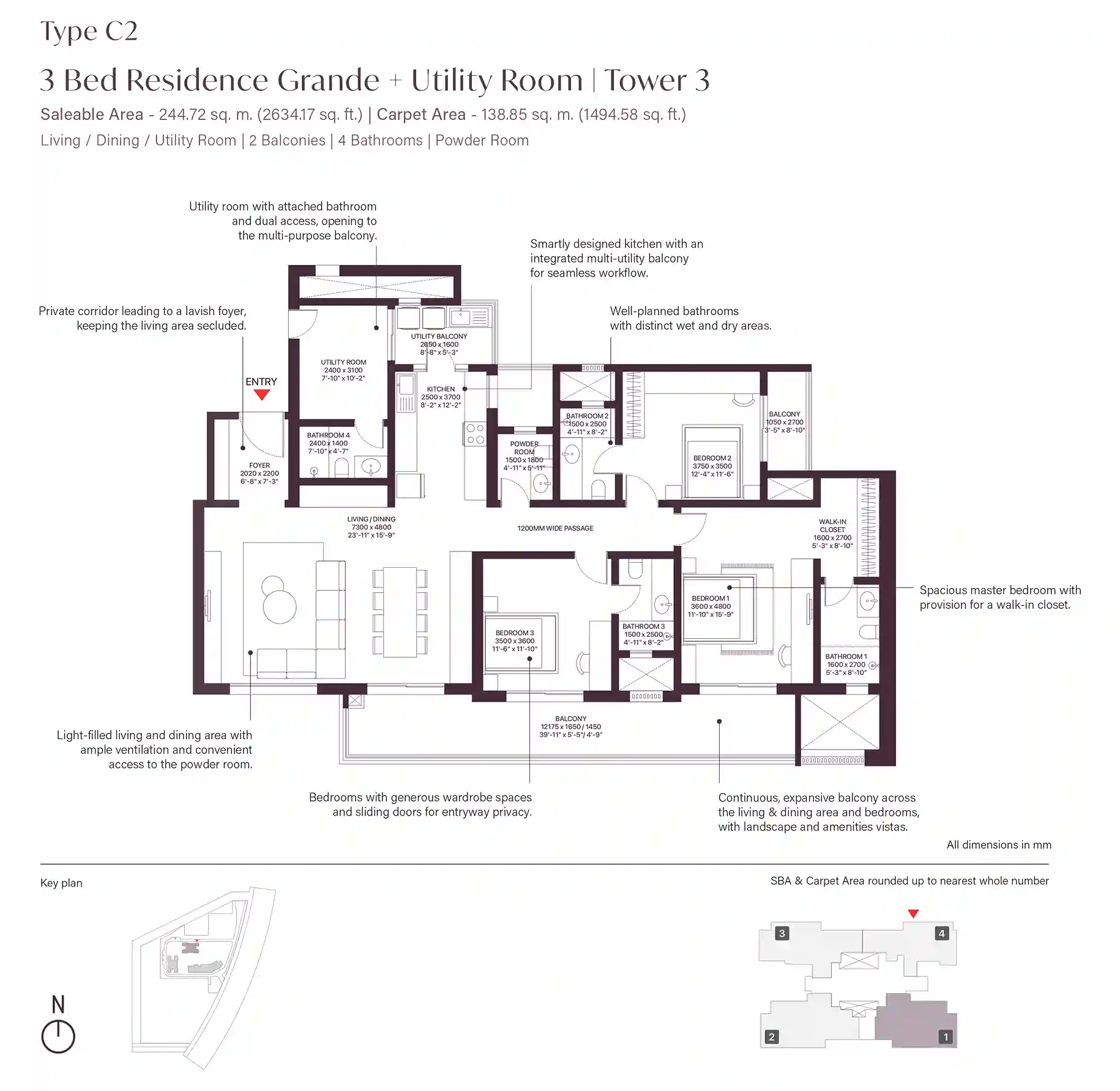 4S Floors Sector 88A 3 BHK Floor Plan